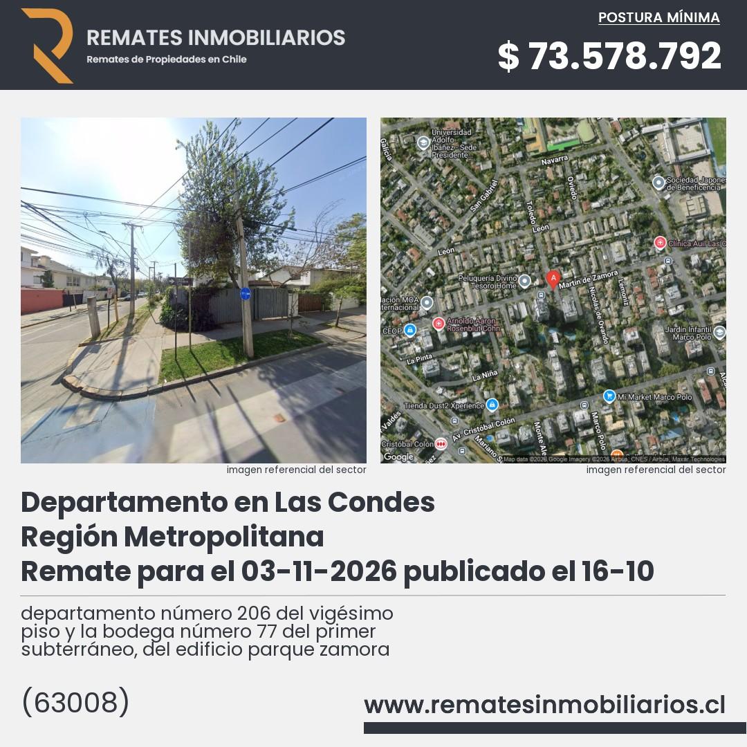 Imagen ficha departamento número 206 del vigésimo piso y la bodega número 77 del primer subterráneo, del edificio parque zamora