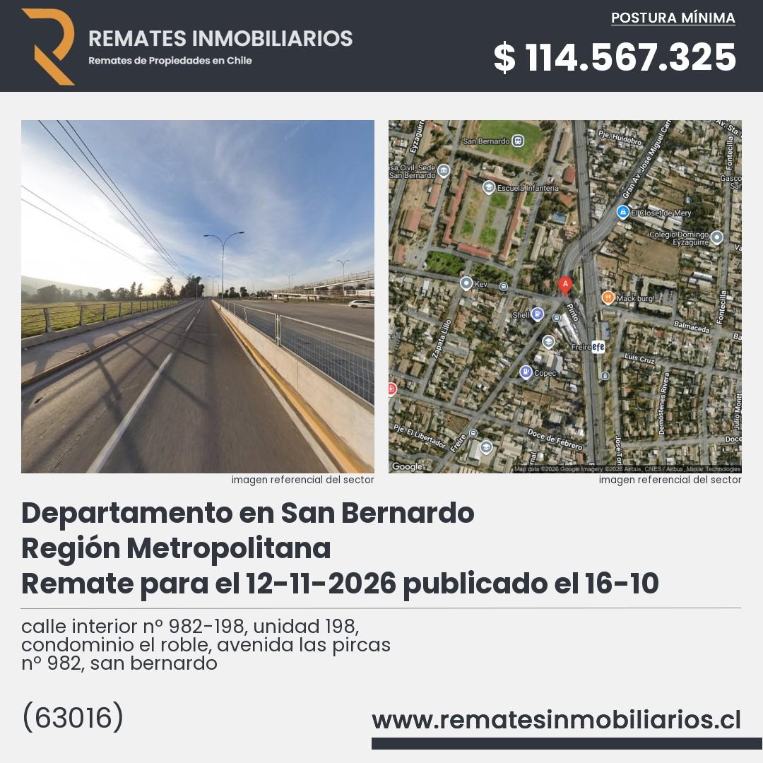 Imagen ficha calle interior nº 982-198, unidad 198, condominio el roble, avenida las pircas nº 982, san bernardo
