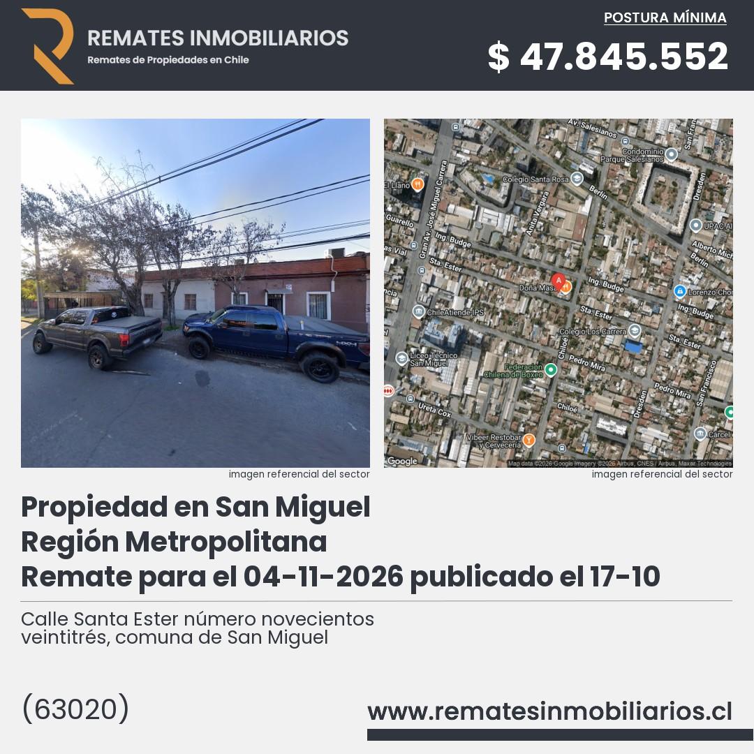 Imagen ficha Calle Santa Ester número novecientos veintitrés, comuna de San Miguel