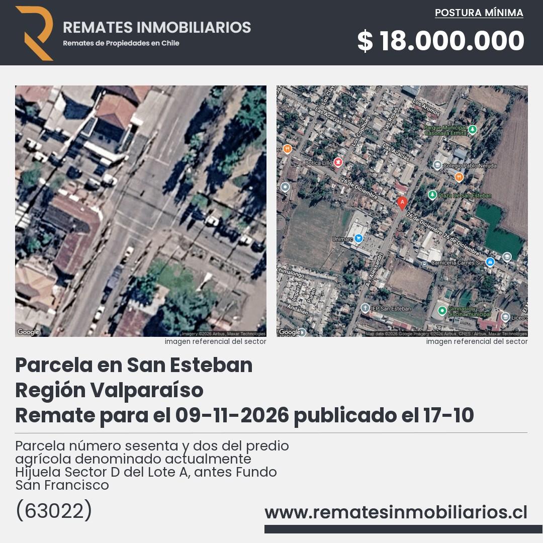 Imagen ficha Parcela número sesenta y dos del predio agrícola denominado actualmente Hijuela Sector D del Lote A, antes Fundo San Francisco