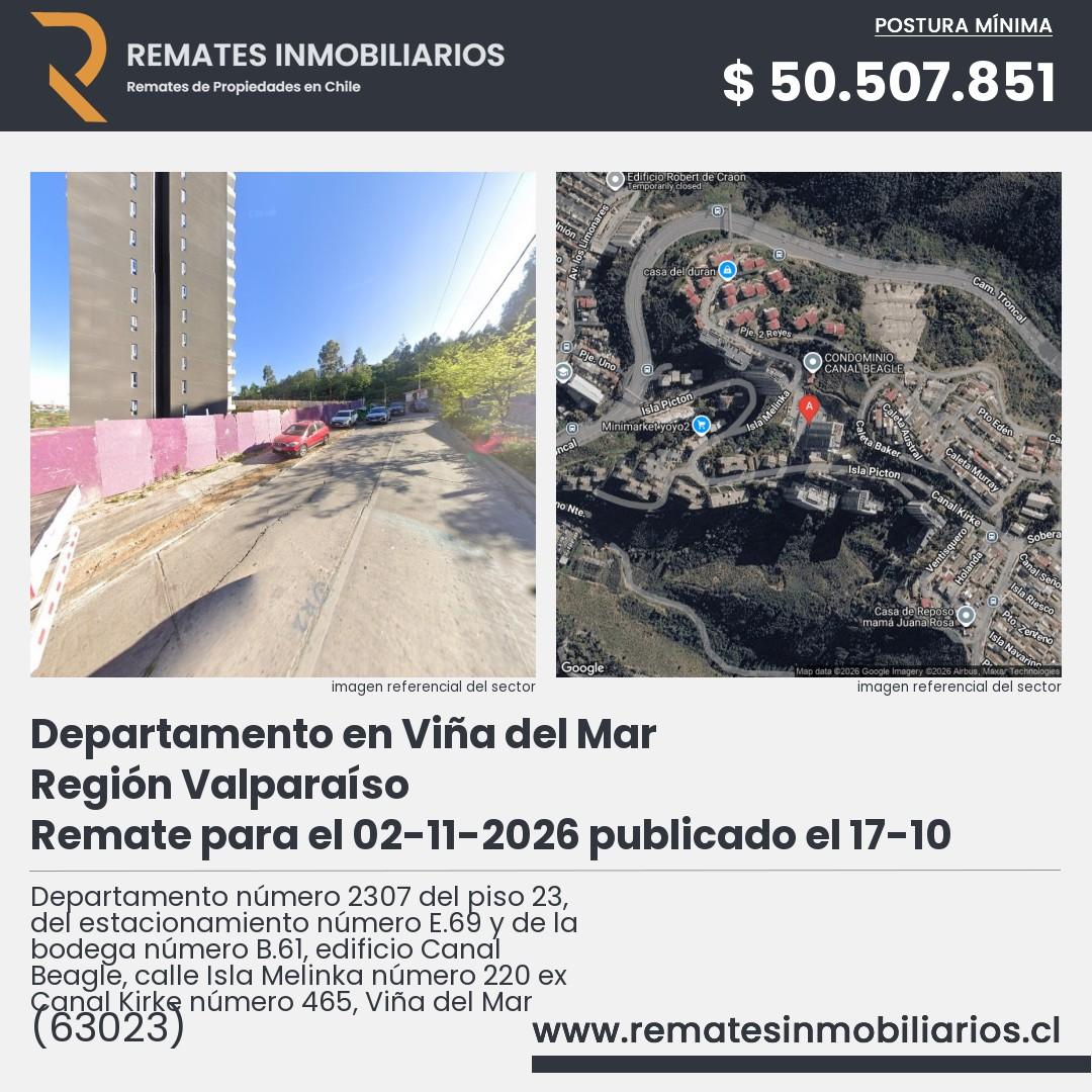 Imagen ficha Departamento número 2307 del piso 23, del estacionamiento número E.69 y de la bodega número B.61, edificio Canal Beagle, calle Isla Melinka número 220 ex Canal Kirke número 465, Viña del Mar