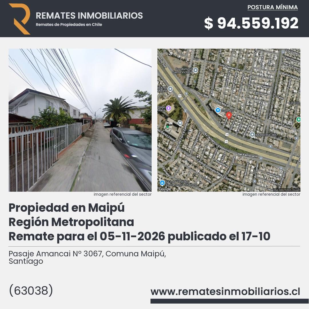 Imagen ficha Pasaje Amancai Nº 3067, Comuna Maipú, Santiago
