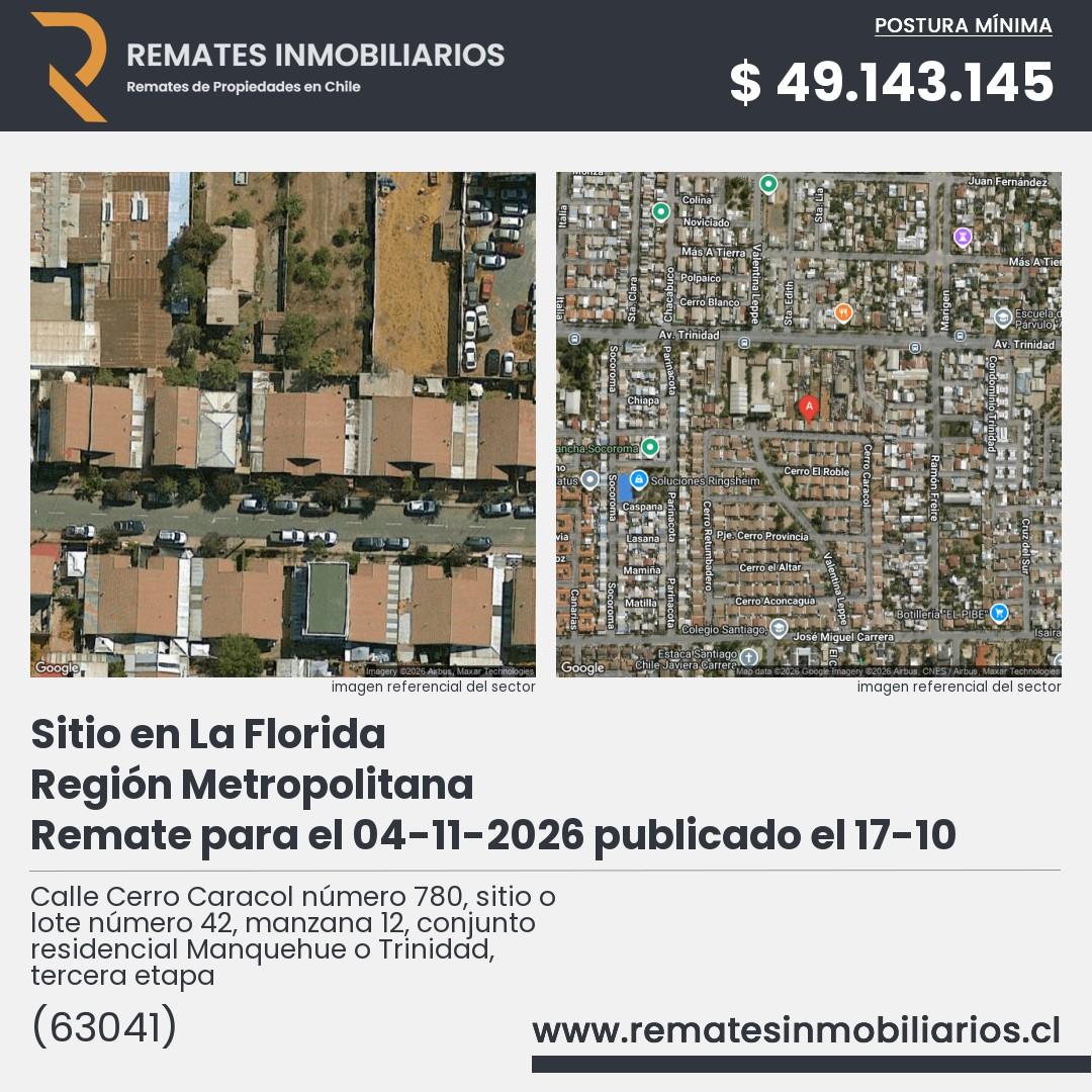 Imagen ficha Calle Cerro Caracol número 780, sitio o lote número 42, manzana 12, conjunto residencial Manquehue o Trinidad, tercera etapa