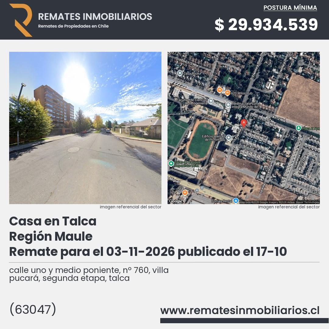 Imagen ficha calle uno y medio poniente, nº 760, villa pucará, segunda etapa, talca
