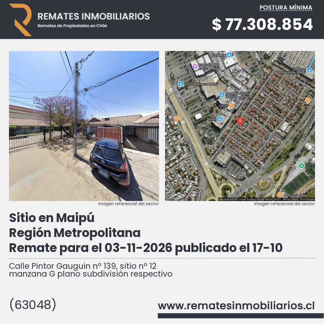 Imagen ficha Calle Pintor Gauguin nº 139, sitio nº 12 manzana G plano subdivisión respectivo