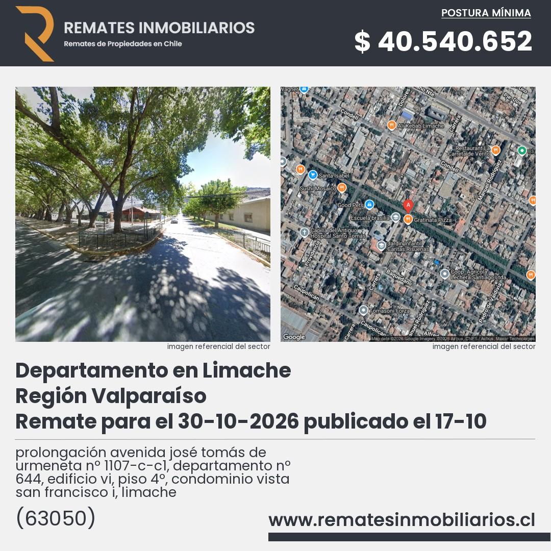 Imagen ficha prolongación avenida josé tomás de urmeneta nº 1107-c-c1, departamento nº 644, edificio vi, piso 4º, condominio vista san francisco i, limache
