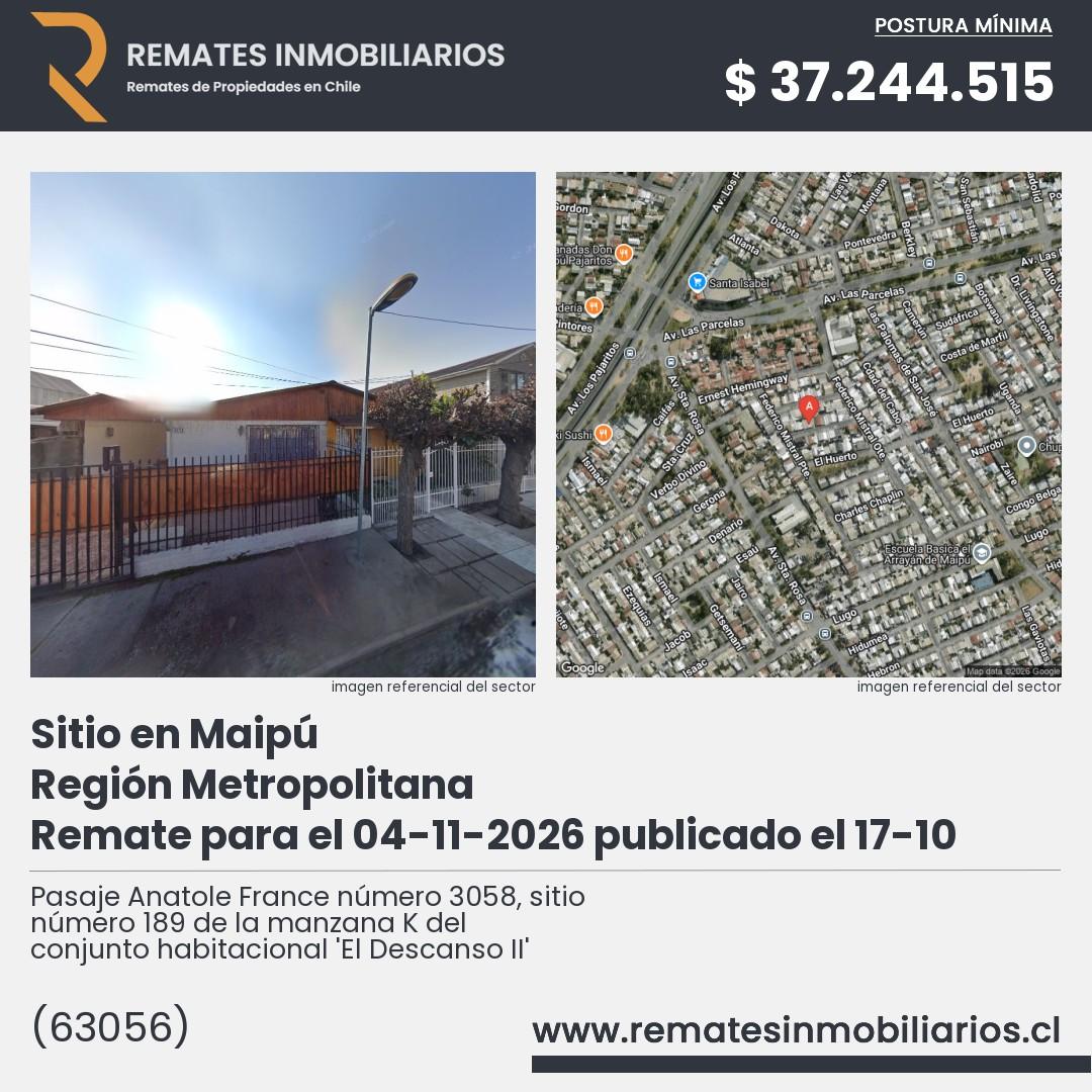 Imagen ficha Pasaje Anatole France número 3058, sitio número 189 de la manzana K del conjunto habitacional 