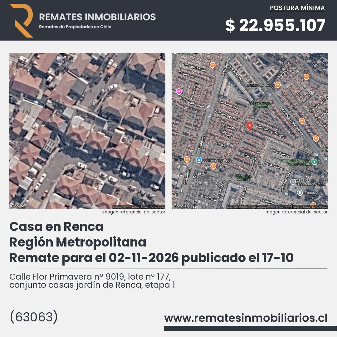 Imagen ficha Calle Flor Primavera nº 9019, lote nº 177, conjunto casas jardín de Renca, etapa 1