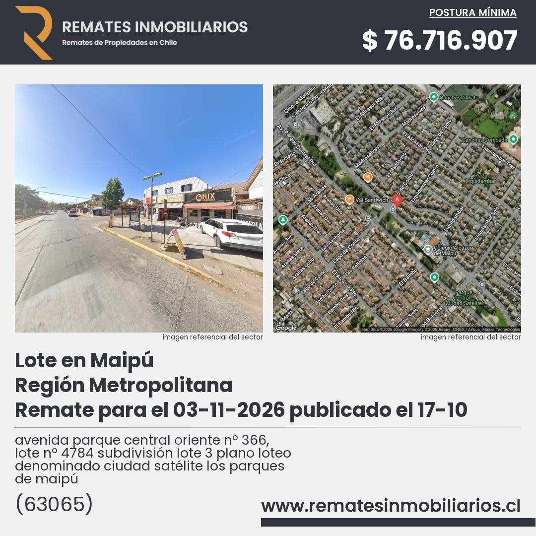 Imagen ficha avenida parque central oriente nº 366, lote nº 4784 subdivisión lote 3 plano loteo denominado ciudad satélite los parques de maipú