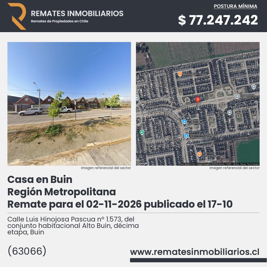 Imagen ficha Calle Luis Hinojosa Pascua nº 1.573, del conjunto habitacional Alto Buin, décima etapa, Buin