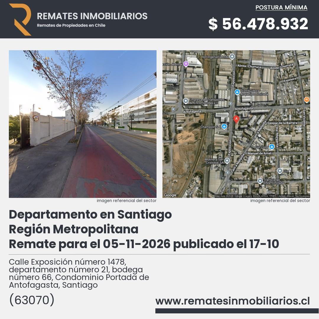Imagen ficha Calle Exposición número 1478, departamento número 21, bodega número 66, Condominio Portada de Antofagasta, Santiago