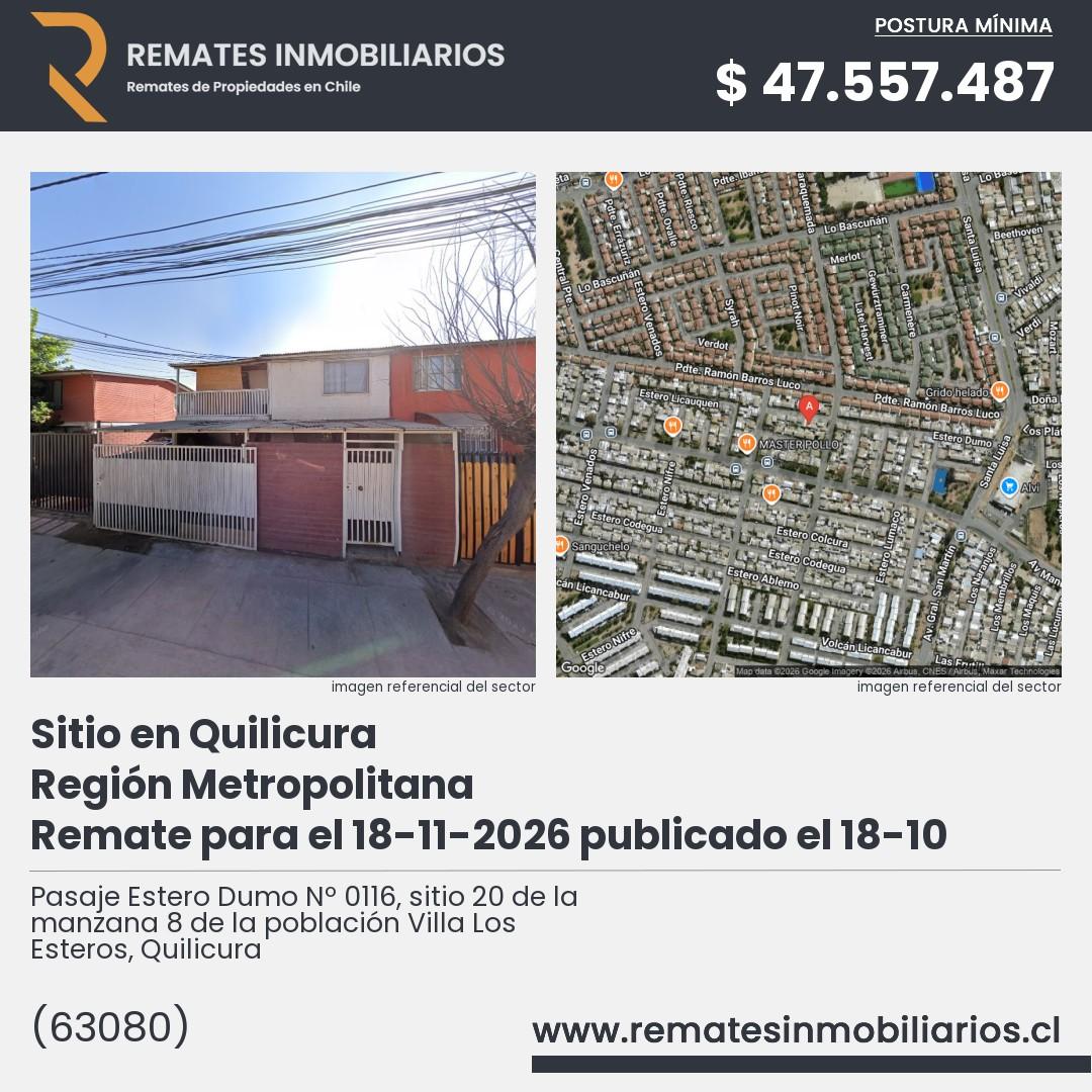 Imagen ficha Pasaje Estero Dumo Nº 0116, sitio 20 de la manzana 8 de la población Villa Los Esteros, Quilicura