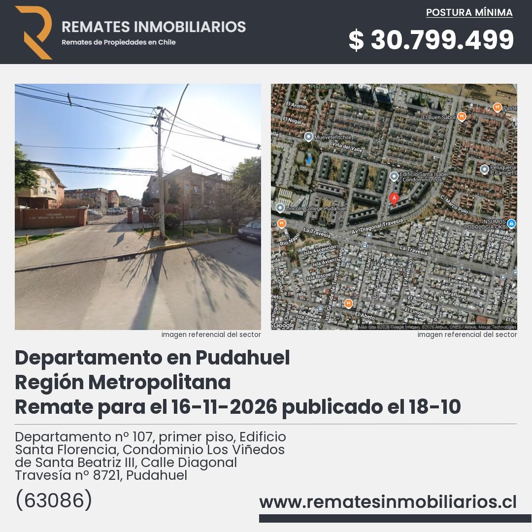 Imagen ficha Departamento nº 107, primer piso, Edificio Santa Florencia, Condominio Los Viñedos de Santa Beatriz III, Calle Diagonal Travesía nº 8721, Pudahuel
