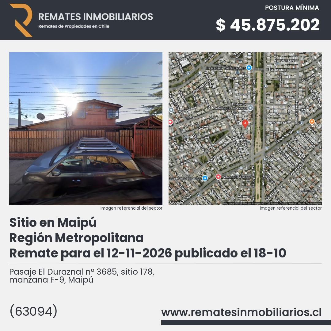 Imagen ficha Pasaje El Duraznal nº 3685, sitio 178, manzana F-9, Maipú