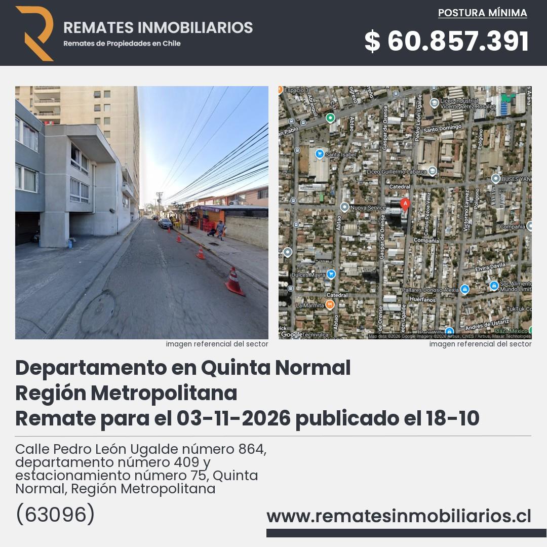 Imagen ficha Calle Pedro León Ugalde número 864, departamento número 409 y estacionamiento número 75, Quinta Normal, Región Metropolitana