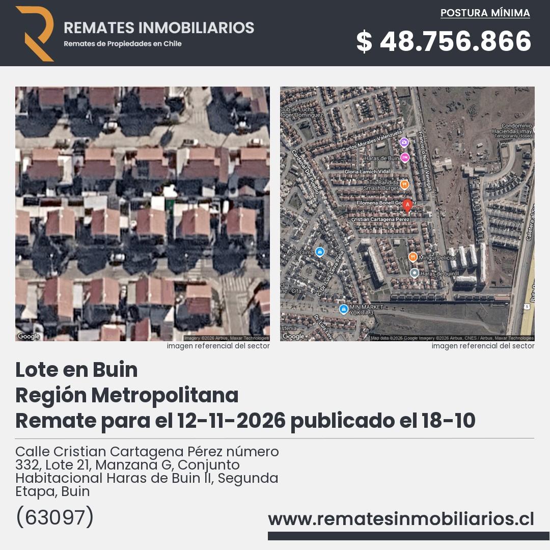 Imagen ficha Calle Cristian Cartagena Pérez número 332, Lote 21, Manzana G, Conjunto Habitacional Haras de Buin II, Segunda Etapa, Buin