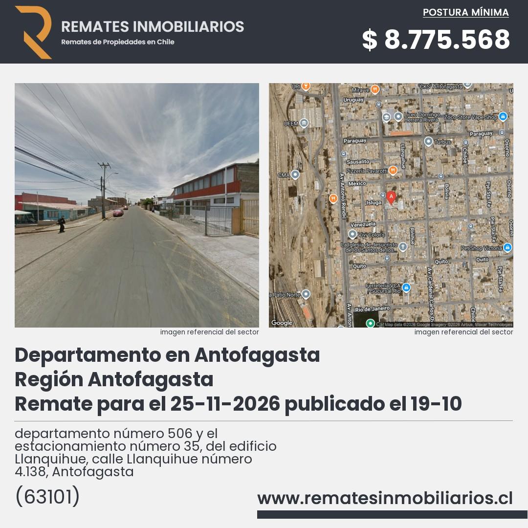 Imagen ficha departamento número 506 y el estacionamiento número 35, del edificio Llanquihue, calle Llanquihue número 4.138, Antofagasta