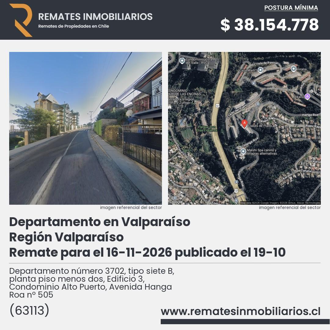 Imagen ficha Departamento número 3702, tipo siete B, planta piso menos dos, Edificio 3, Condominio Alto Puerto, Avenida Hanga Roa nº 505