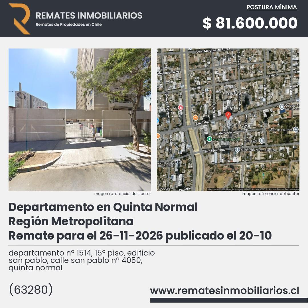 Imagen ficha departamento nº 1514, 15º piso, edificio san pablo, calle san pablo nº 4050, quinta normal