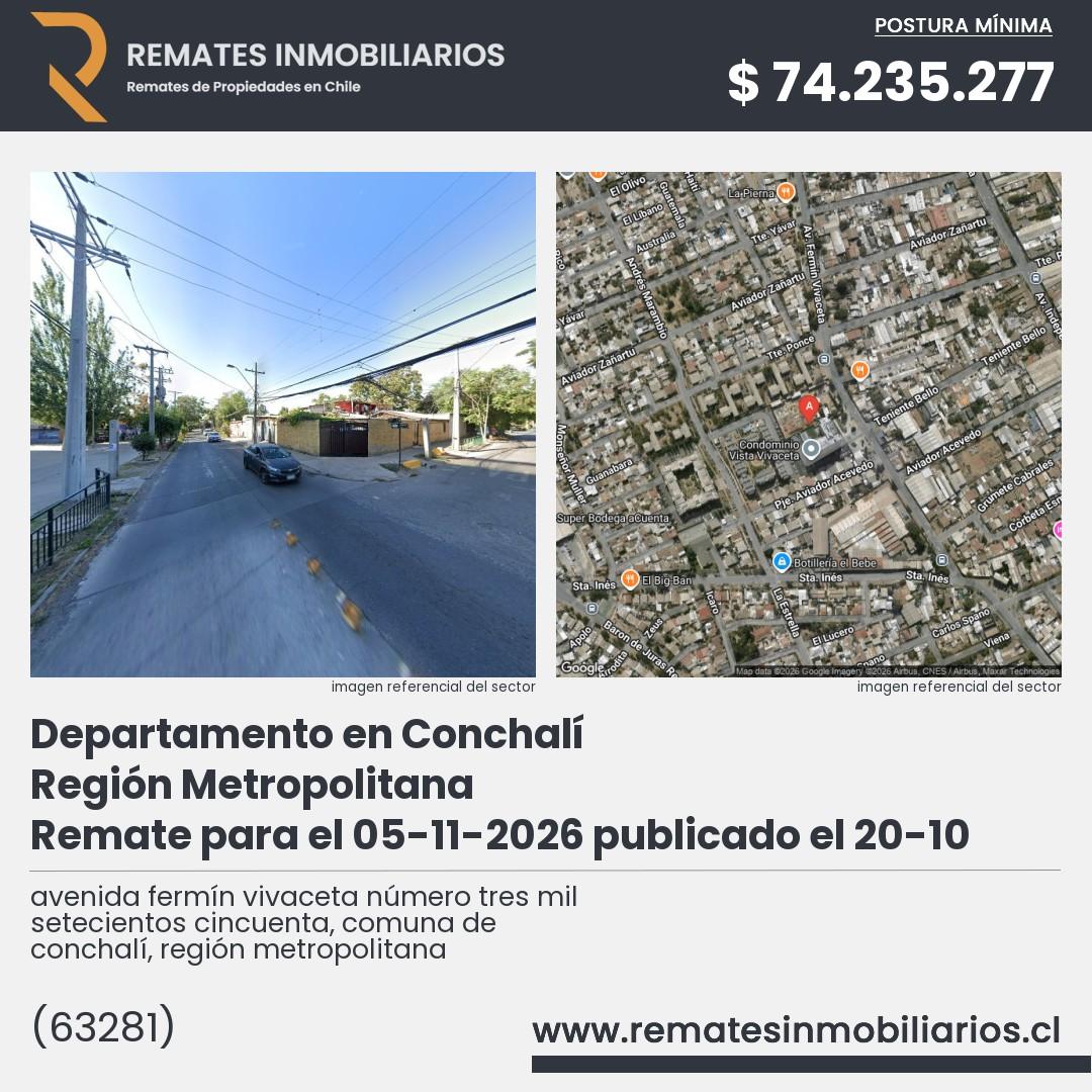 Imagen ficha avenida fermín vivaceta número tres mil setecientos cincuenta, comuna de conchalí, región metropolitana
