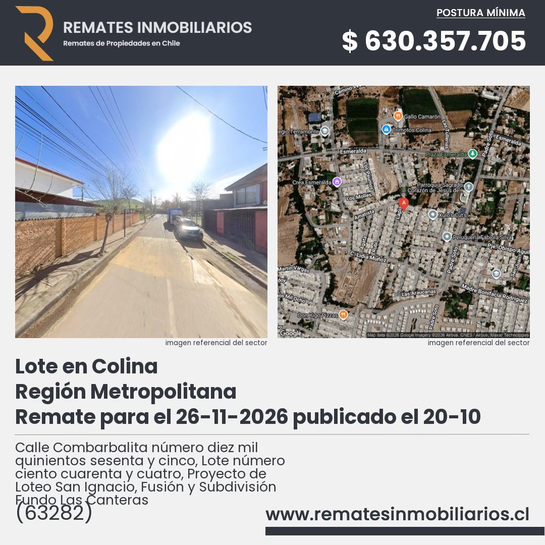 Imagen ficha Calle Combarbalita número diez mil quinientos sesenta y cinco, Lote número ciento cuarenta y cuatro, Proyecto de Loteo San Ignacio, Fusión y Subdivisión Fundo Las Canteras