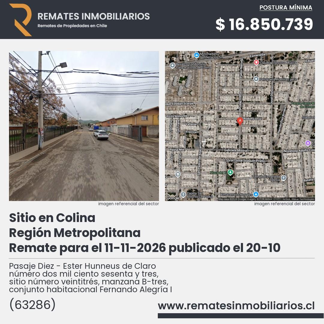 Imagen ficha Pasaje Diez - Ester Hunneus de Claro número dos mil ciento sesenta y tres, sitio número veintitrés, manzana B-tres, conjunto habitacional Fernando Alegría I