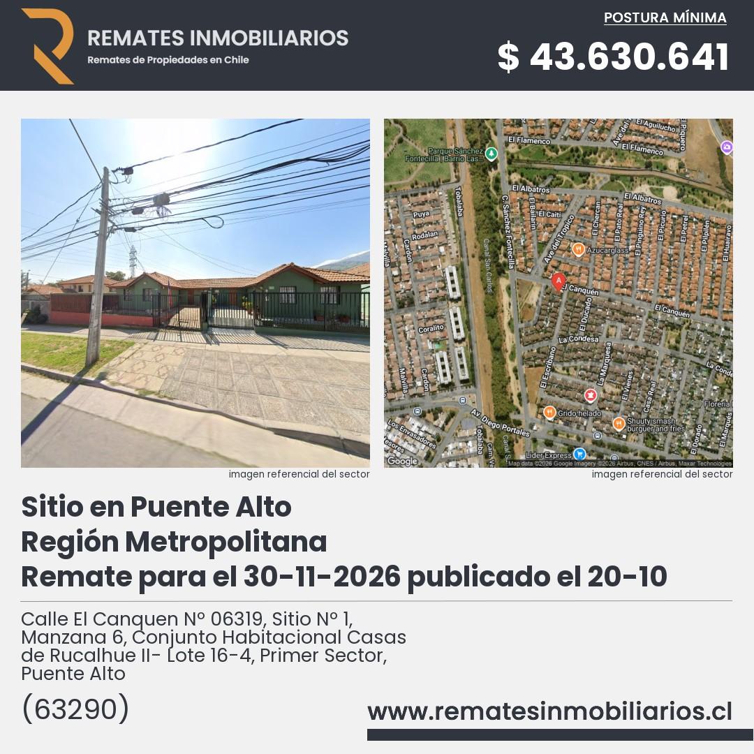 Imagen ficha Calle El Canquen Nº 06319, Sitio Nº 1, Manzana 6, Conjunto Habitacional Casas de Rucalhue II- Lote 16-4, Primer Sector, Puente Alto