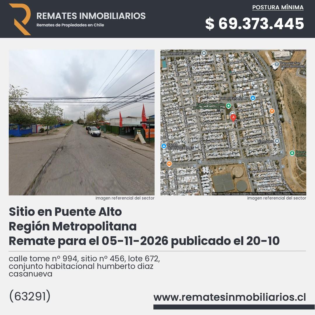 Imagen ficha calle tome nº 994, sitio nº 456, lote 672, conjunto habitacional humberto diaz casanueva