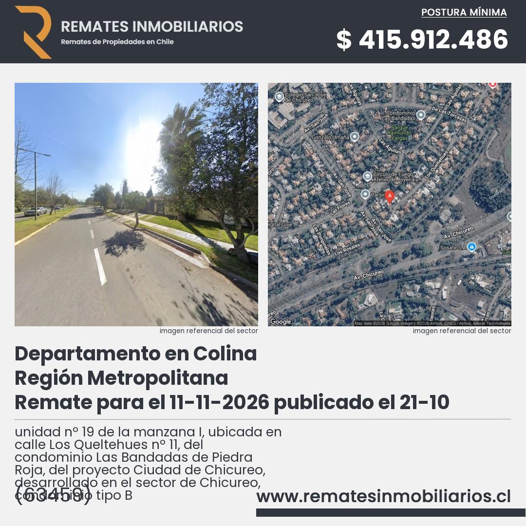Imagen ficha unidad nº 19 de la manzana I, ubicada en calle Los Queltehues nº 11, del condominio Las Bandadas de Piedra Roja, del proyecto Ciudad de Chicureo, desarrollado en el sector de Chicureo, condominio tipo B