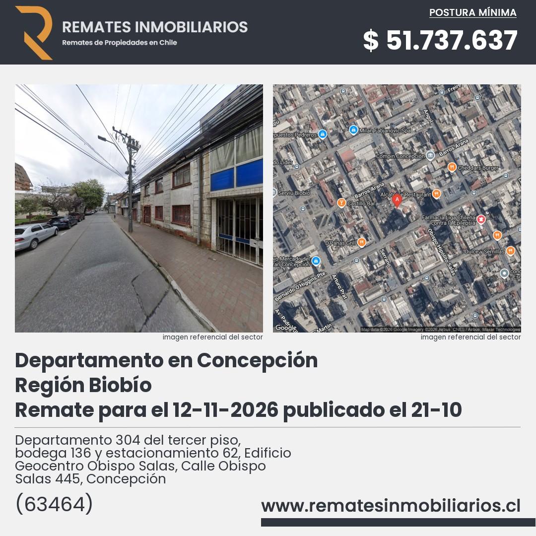 Imagen ficha Departamento 304 del tercer piso, bodega 136 y estacionamiento 62, Edificio Geocentro Obispo Salas, Calle Obispo Salas 445, Concepción