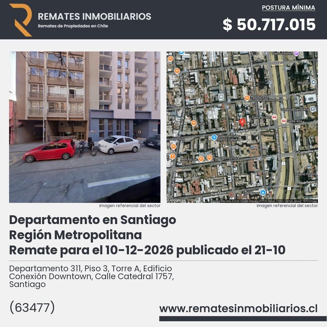 Imagen ficha Departamento 311, Piso 3, Torre A, Edificio Conexión Downtown, Calle Catedral 1757, Santiago