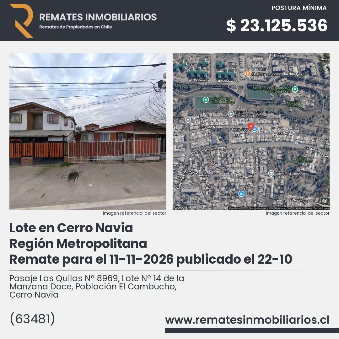 Imagen ficha Pasaje Las Quilas Nº 8969, Lote Nº 14 de la Manzana Doce, Población El Cambucho, Cerro Navia