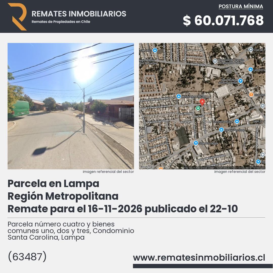 Imagen ficha Parcela número cuatro y bienes comunes uno, dos y tres, Condominio Santa Carolina, Lampa