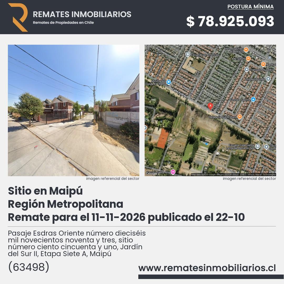 Imagen ficha Pasaje Esdras Oriente número dieciséis mil novecientos noventa y tres, sitio número ciento cincuenta y uno, Jardín del Sur II, Etapa Siete A, Maipú