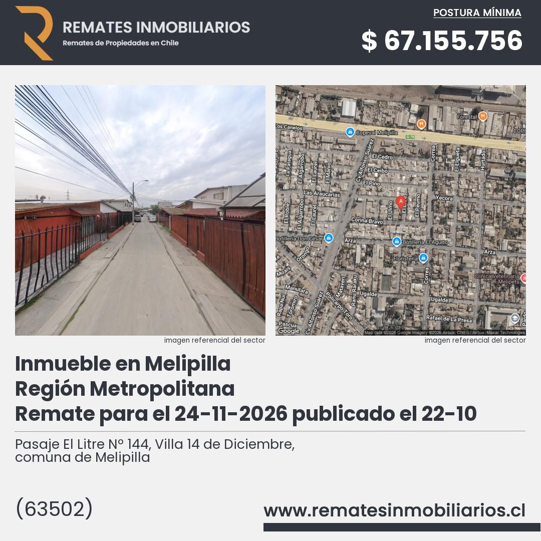 Imagen ficha Pasaje El Litre Nº 144, Villa 14 de Diciembre, comuna de Melipilla