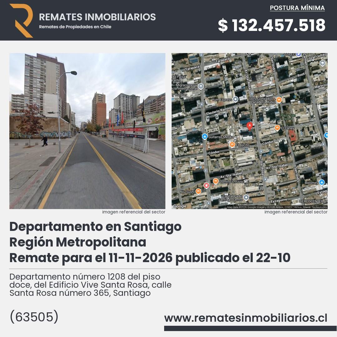 Imagen ficha Departamento número 1208 del piso doce, del Edificio Vive Santa Rosa, calle Santa Rosa número 365, Santiago
