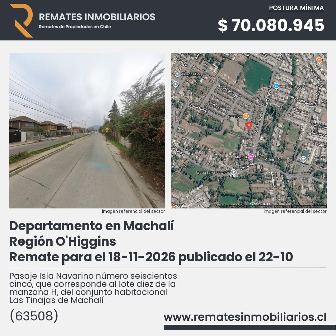 Imagen ficha Pasaje Isla Navarino número seiscientos cinco, que corresponde al lote diez de la manzana H, del conjunto habitacional Las Tinajas de Machalí
