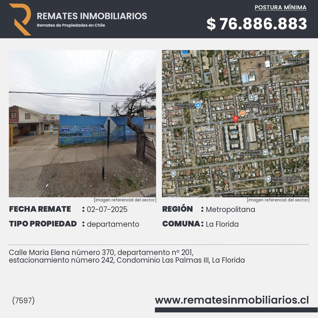 Imagen ficha Calle María Elena número 370, departamento nº 201, estacionamiento número 242, Condominio Las Palmas III, La Florida