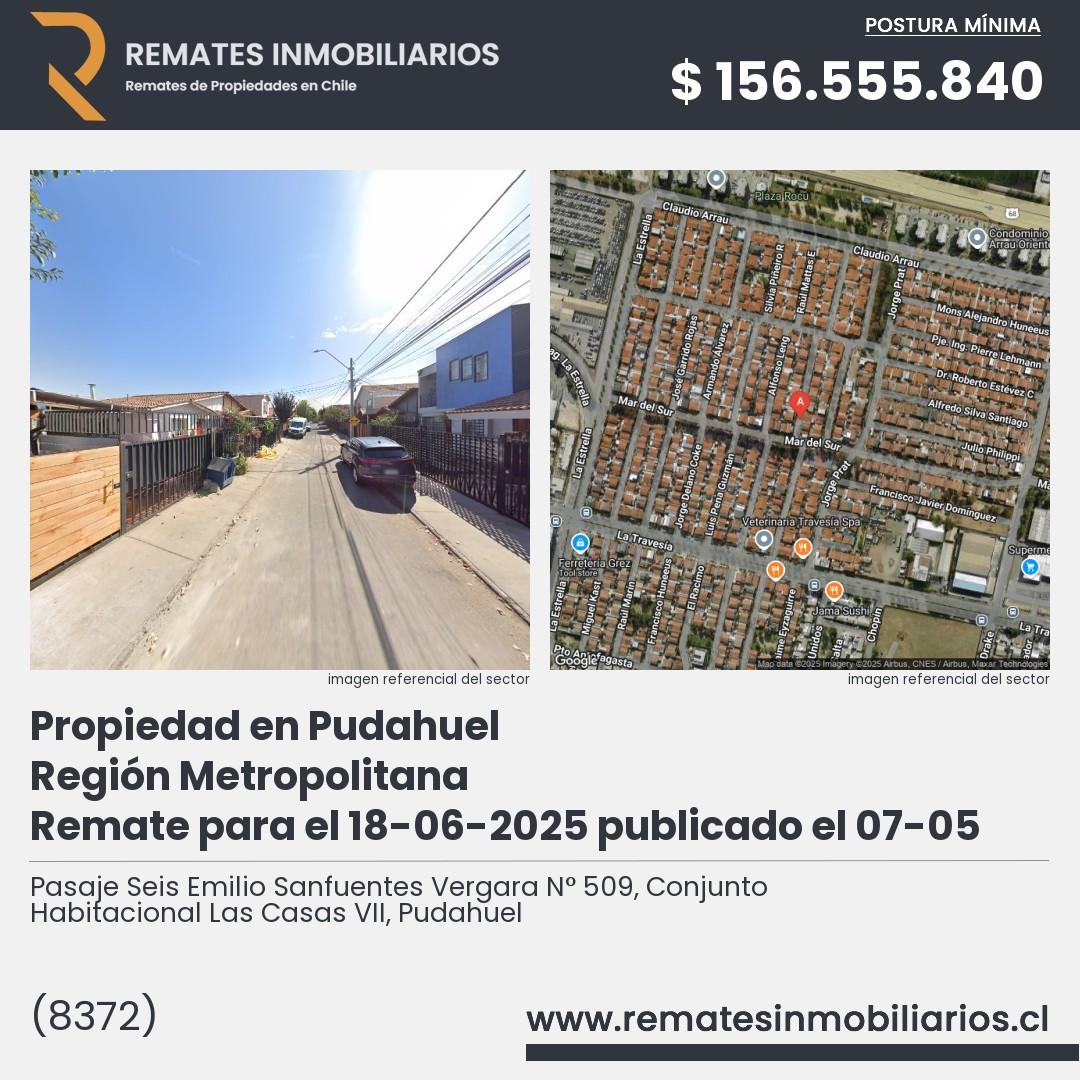 Imagen ficha Pasaje Seis Emilio Sanfuentes Vergara N° 509, Conjunto Habitacional Las Casas VII, Pudahuel