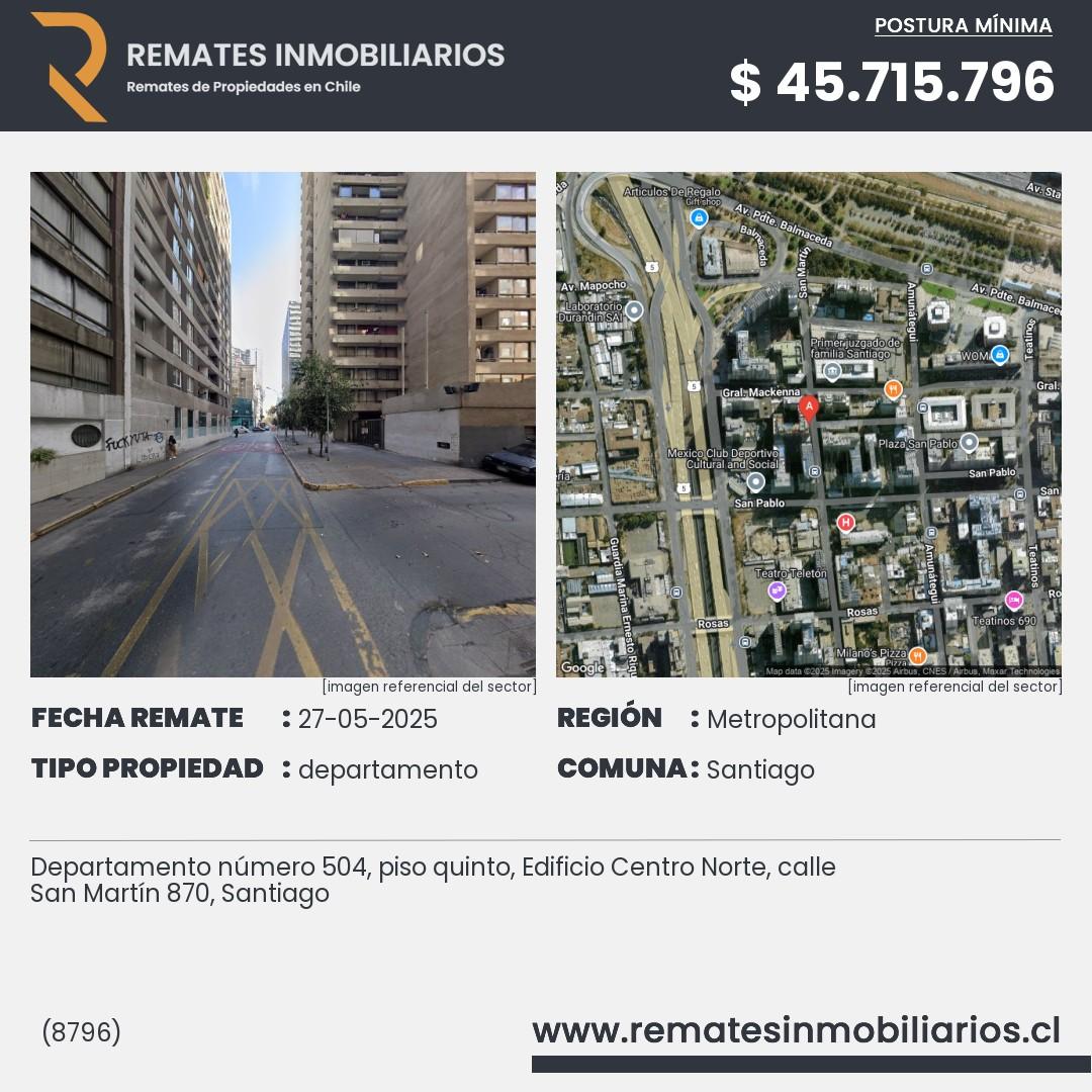 Imagen ficha Departamento número 504, piso quinto, Edificio Centro Norte, calle San Martín 870, Santiago