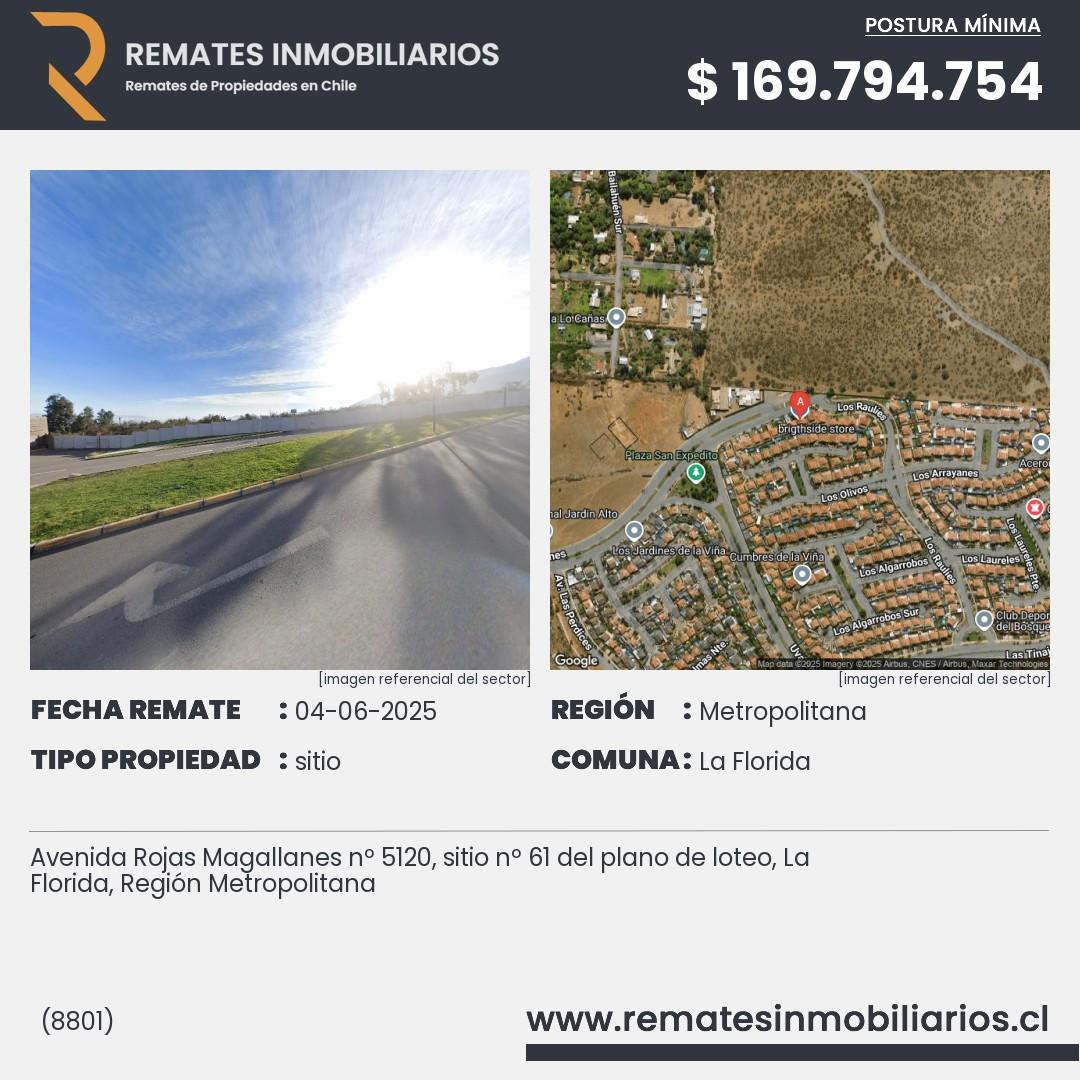 Imagen ficha Avenida Rojas Magallanes nº 5120, sitio nº 61 del plano de loteo, La Florida, Región Metropolitana
