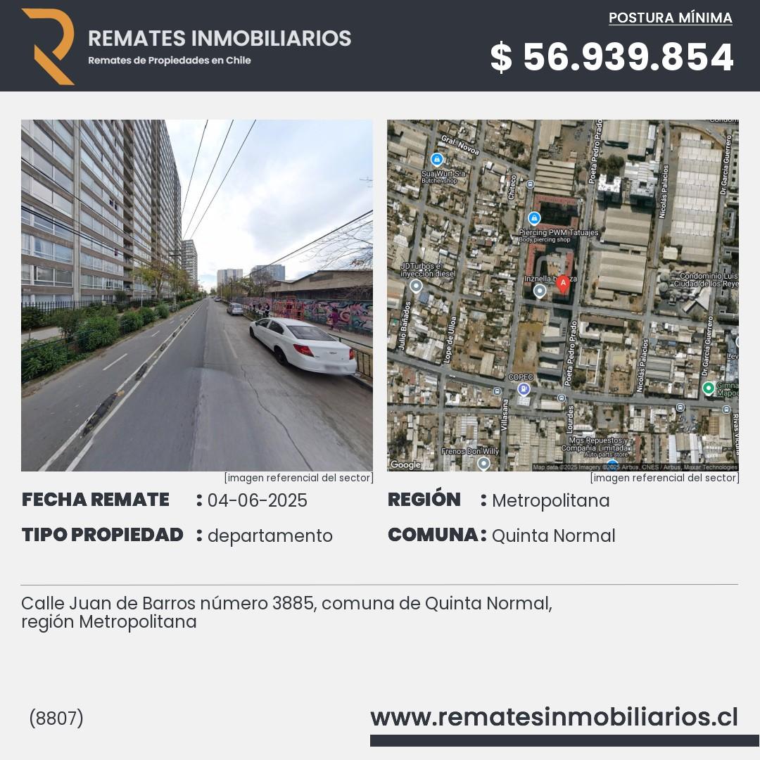 Imagen ficha Calle Juan de Barros número 3885, comuna de Quinta Normal, región Metropolitana