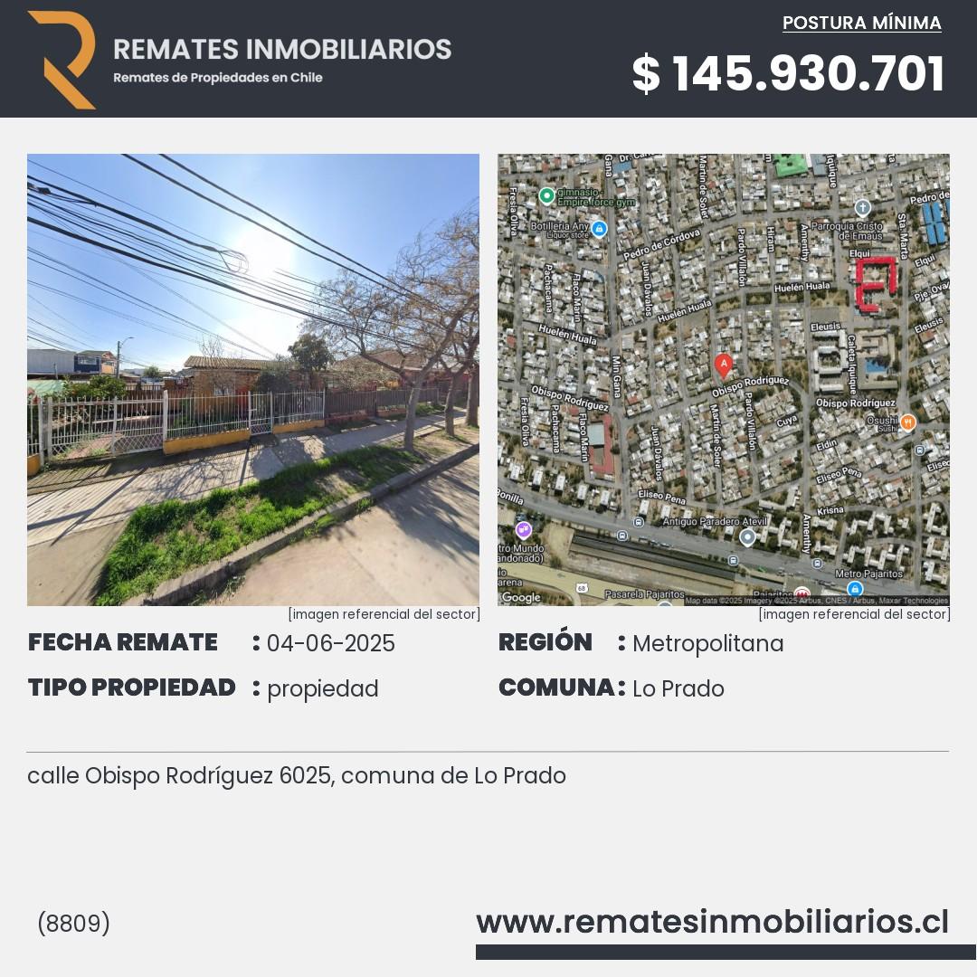 Imagen ficha calle Obispo Rodríguez 6025, comuna de Lo Prado