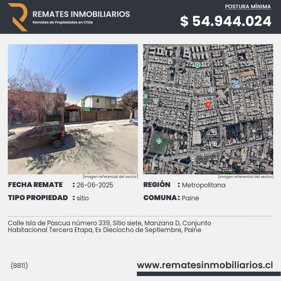 Imagen ficha Calle Isla de Pascua número 339, Sitio siete, Manzana D, Conjunto Habitacional Tercera Etapa, Ex Dieciocho de Septiembre, Paine