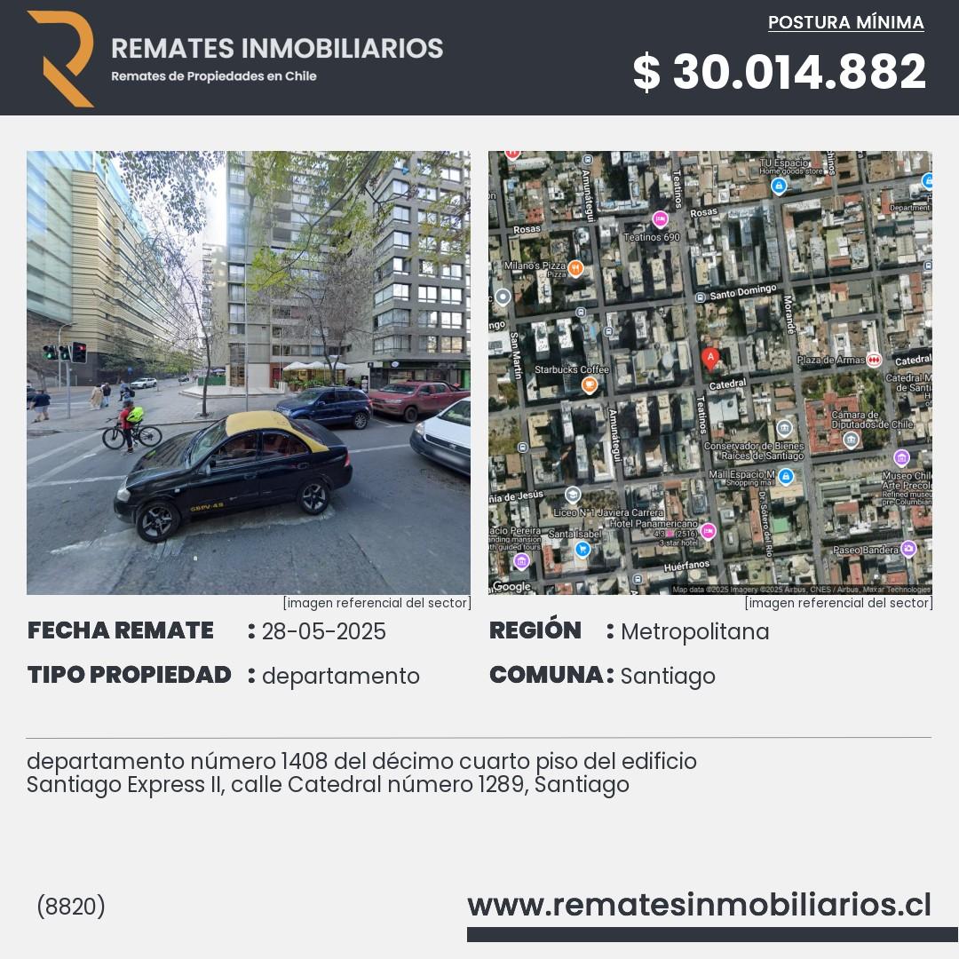 Imagen ficha departamento número 1408 del décimo cuarto piso del edificio Santiago Express II, calle Catedral número 1289, Santiago