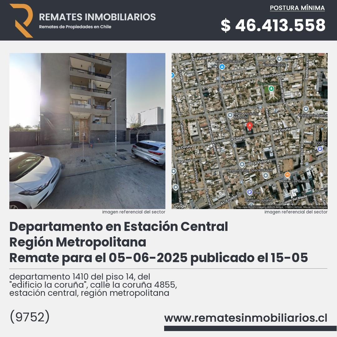 Imagen ficha departamento 1410 del piso 14, del "edificio la coruña", calle la coruña 4855, estación central, región metropolitana