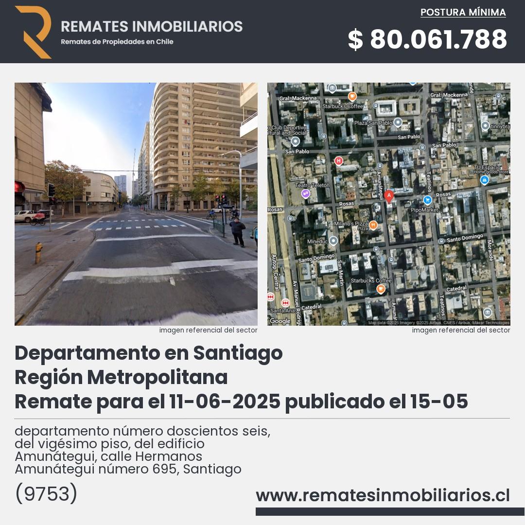 Imagen ficha departamento número doscientos seis, del vigésimo piso, del edificio Amunátegui, calle Hermanos Amunátegui número 695, Santiago