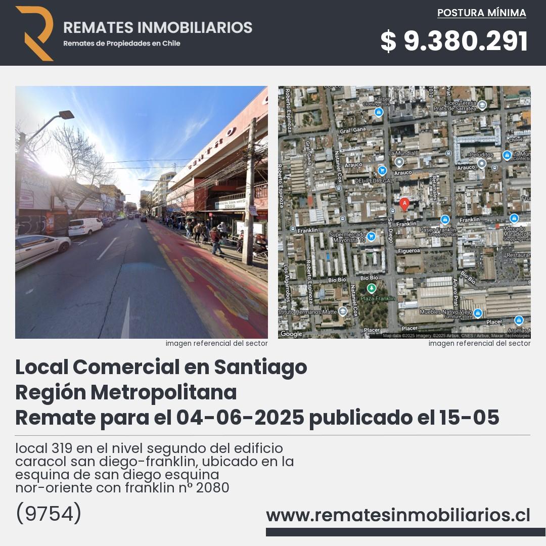 Imagen ficha local 319 en el nivel segundo del edificio caracol san diego-franklin, ubicado en la esquina de san diego esquina nor-oriente con franklin n° 2080