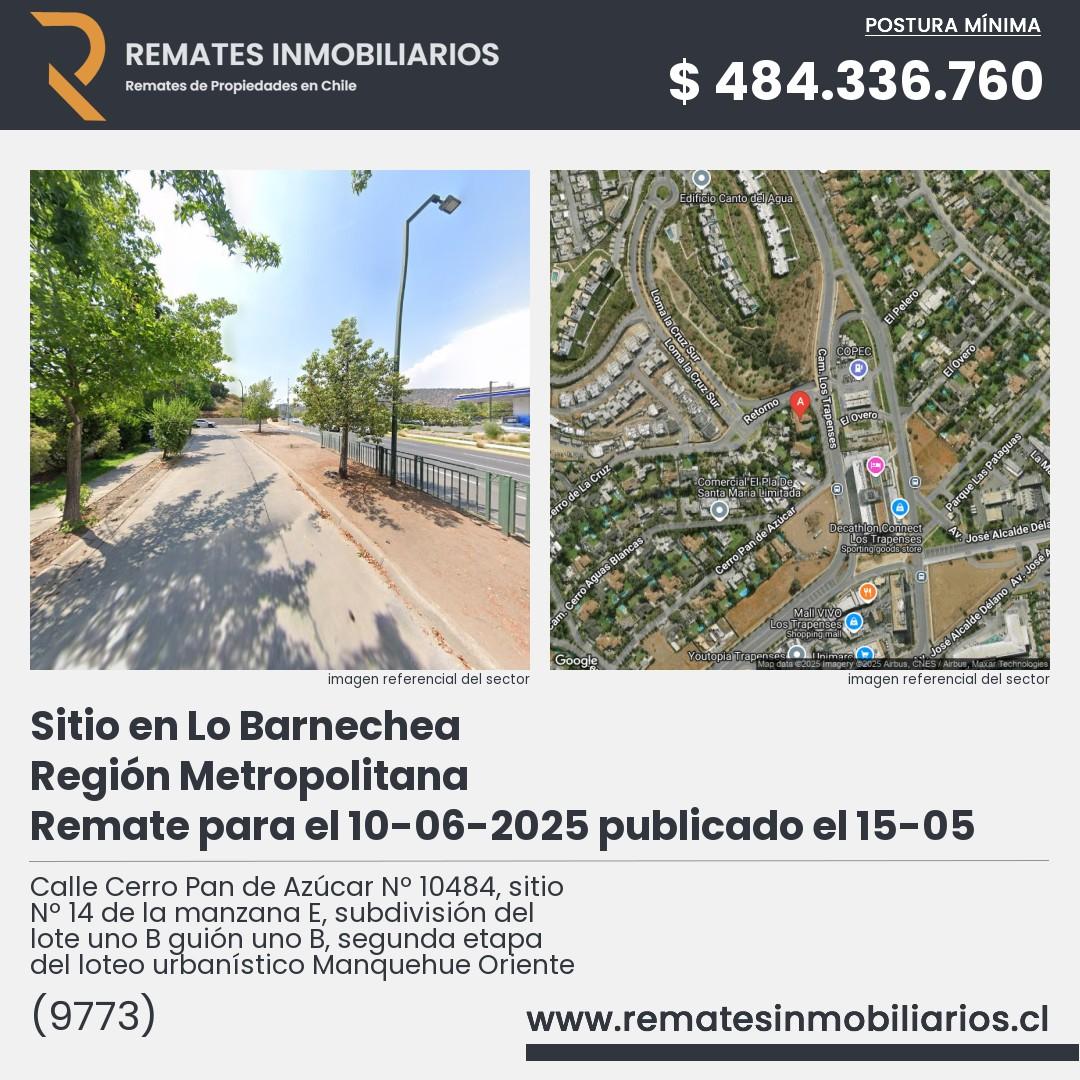 Imagen ficha Calle Cerro Pan de Azúcar Nº 10484, sitio Nº 14 de la manzana E, subdivisión del lote uno B guión uno B, segunda etapa del loteo urbanístico Manquehue Oriente