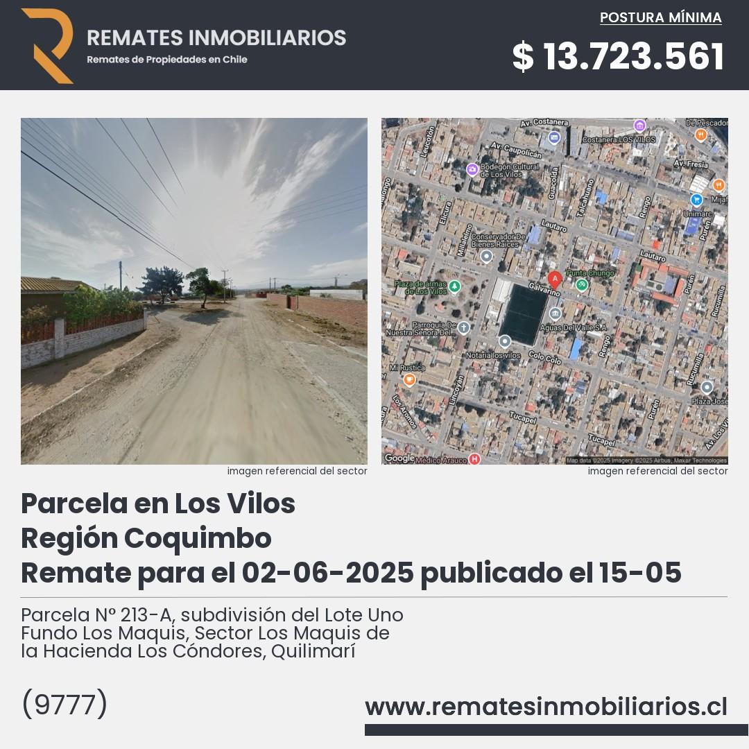 Imagen ficha Parcela N° 213-A, subdivisión del Lote Uno Fundo Los Maquis, Sector Los Maquis de la Hacienda Los Cóndores, Quilimarí